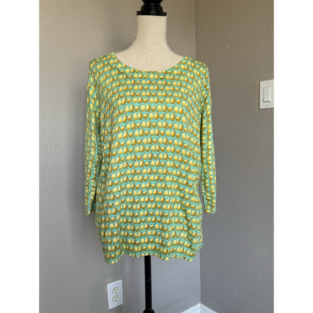 Talbots Faux Button Back 3/4 Sleeves Pear Fruit Print Sweater Womens‎ Size 1X